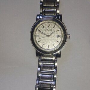 Bulova A4 Women Wrist Watch 35mm, Stainless Steel Silver Tone Date, 5.5" Wrist